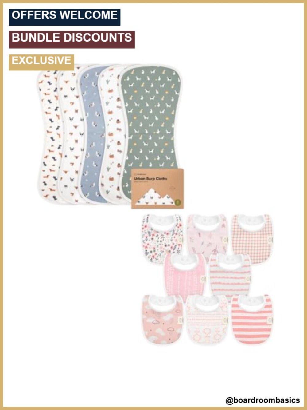 5 Pack Burp Cloths & 8 Pack Baby Bibs Set Cotton Fleece Absorbent Newborn